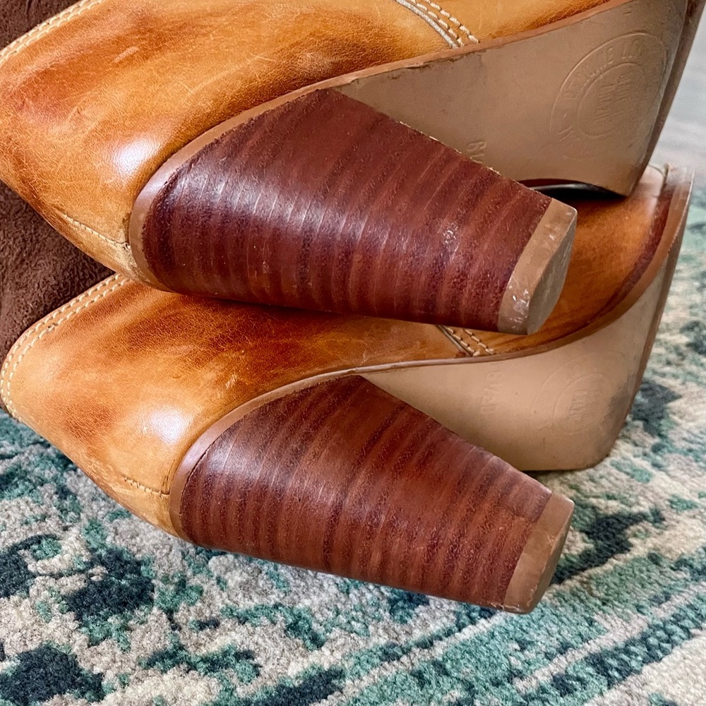 Vintage Brown Suede Cream Sherpa Lined Calf Height Heeled Boots Size 6.5 D - Picture 3 of 16